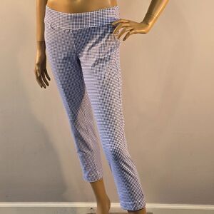 J McLaughlin Leggings Crop Pants Womens Sz S Gingham Blue White Stretch Pull On